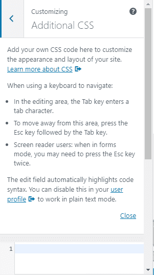 Go to Additional CSS on Customize screen