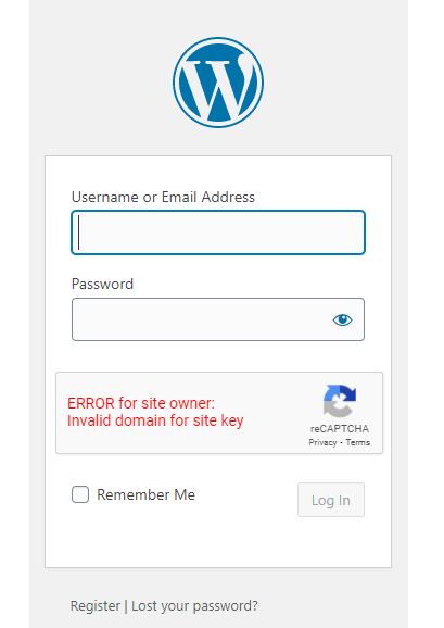 Error for site owner invalid domain for site key