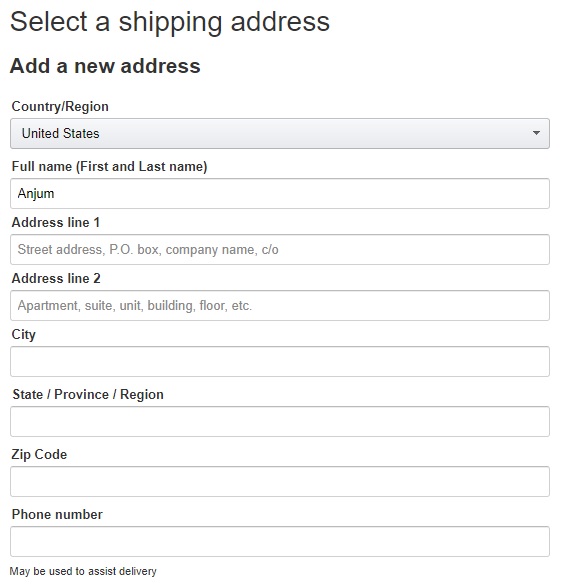 Enter your shipping Address - How to shop from Amazon