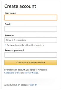 Fill out Name Email and Password to create a new Amazon Account - How to shop from Amazon